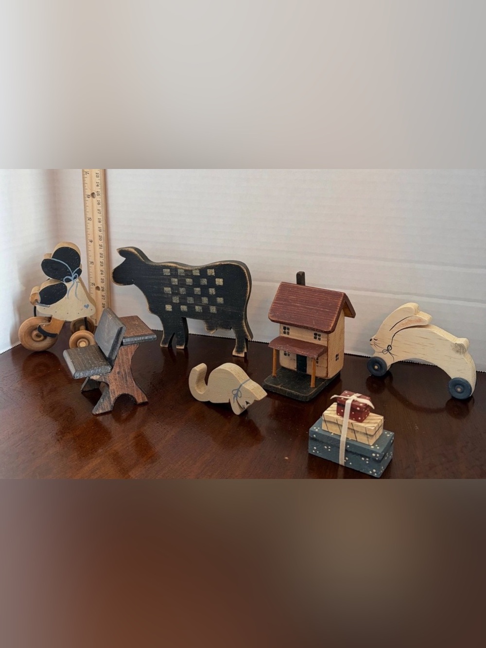 Country Folk Art Handmade Primitive Wooden Shelf Sitter 80s Cottage Decor Lot
